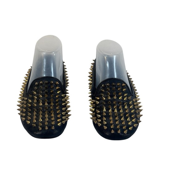 Unif Hellraisers women's brass spiked fine leather loafers size 6 black - Picture 2 of 8